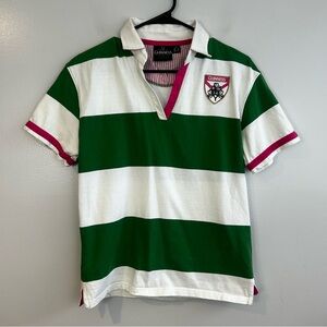 Guinness Official Green/White/Pink Striped Polo Cotton Shirt Size 12